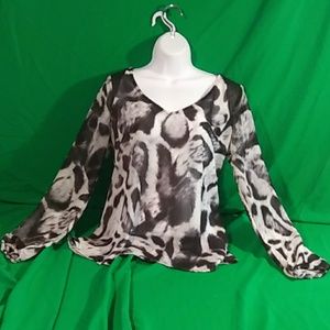 Guess sheer animal print long sleeve blouse M